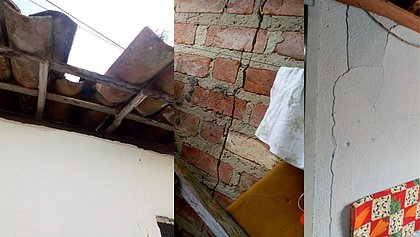 Rachaduras na casa de Ramynes Dos Santos Xavier, que mora no distrito de Corta Mão, em Amargosa